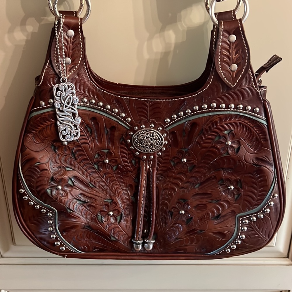American West Handcrafted Leather Hobo Purse Women's Tooled Western Bag